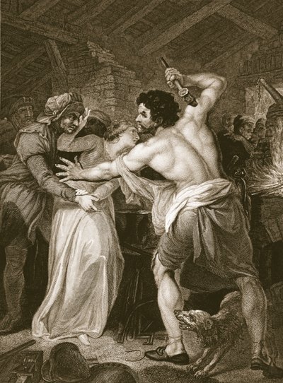 Le collecteur de la taxe de vote assassiné par Wat Tyler, gravé par J. Hall, illustration de 