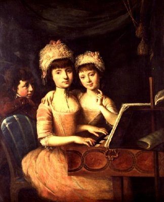 Portrait des enfants du gouverneur du Honduras, deux filles et un garçon au clavecin - John Francis Rigaud