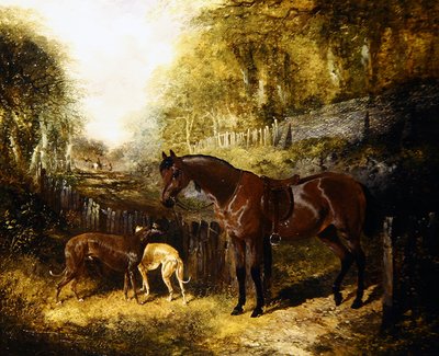 Poney et lévriers dans un paysage - John Frederick Herring Jnr