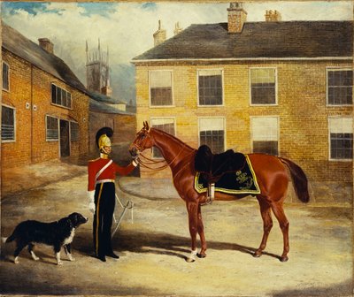 Un officier des Dragons, Carabiniers avec sa monture dans la cour de la caserne - John Frederick Herring Senior