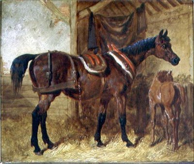 Une vieille jument et un poulain dans une écurie - John Frederick Herring Senior