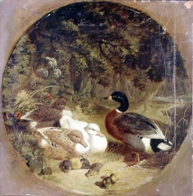 Canards et canetons dans un paysage de rivière boisée - John Frederick Herring Senior