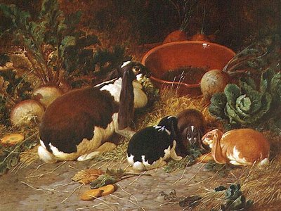 Lapins de fantaisie, une biche avec ses petits - John Frederick Herring Senior