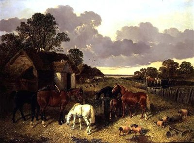 Chevaux, cochons, volailles, canards et bovins dans une cour de ferme - John Frederick Herring Senior