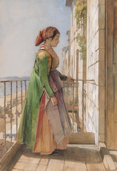 Une fille grecque debout sur un balcon - John Frederick Lewis