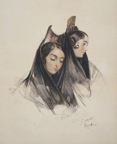 Filles de la Ronda, Andalousie, planche 11 de Sketches of Spain, gravé par Charles Joseph Hullmandel (1789-1850) publié en 1836 - John Frederick Lewis