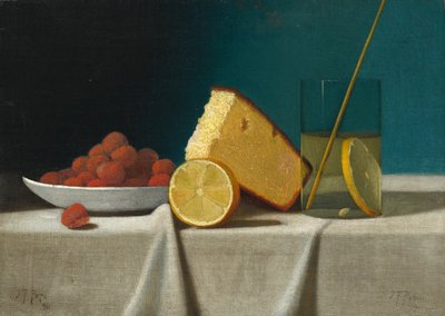 Nature morte avec gâteau, citron, fraises et verre - John Frederick Peto