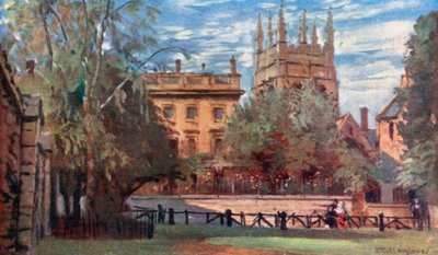 Corpus Christi College et Merton Tower, depuis Christ Church Meadows (lithographie couleur) - John Fulleylove