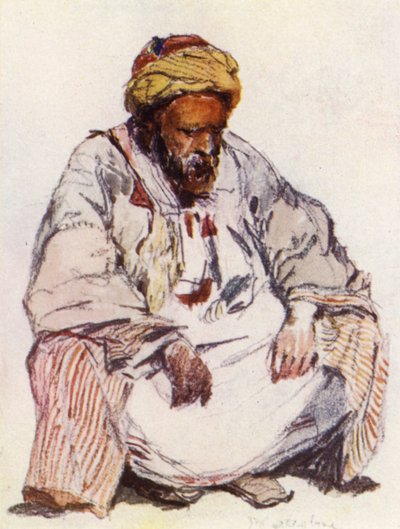 Figure assise de berger syrien en manteau de peau de mouton - John Fulleylove