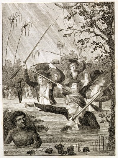 Marche à travers un marais ou une terre ferme - John Gabriel (after) Stedman