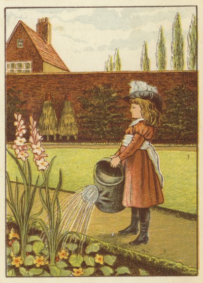 Fille arrosant le jardin - John George (after) Sowerby