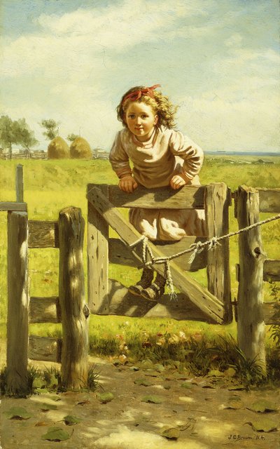Jeune Fille se Balançant sur une Barrière - John George Brown