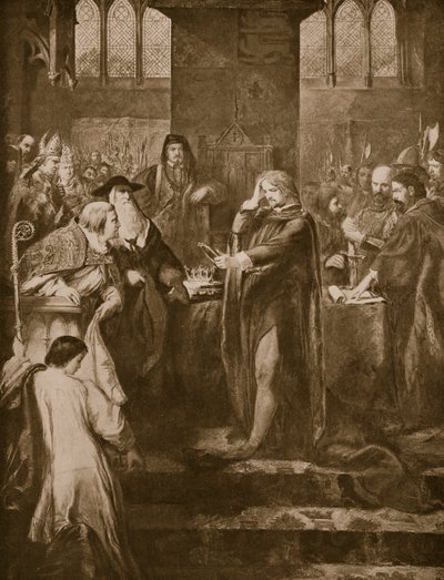 Le roi Richard II abdiquant la couronne à son cousin Bolingbroke, illustration de 