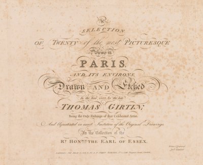 Une sélection de vingt des vues les plus pittoresques de Paris et de ses environs : Page de titre - John Girtin