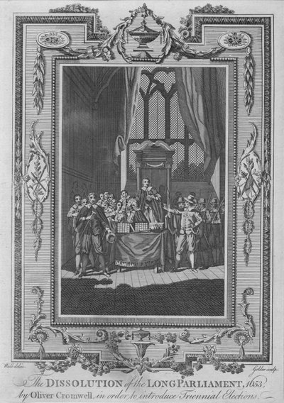 La dissolution du Long Parlement, 1653, par Oliver Cromwell, pour introduire le Triennal Ele - John Goldar