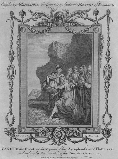 Canut le Grand, à la demande de ses sycophantes et flatteurs, commandant ridiculement la mer - John Hall