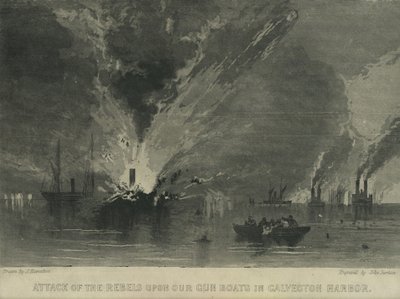 Attaque des rebelles sur nos canonnières dans le port de Galveston, vers 1863 - John Hamilton
