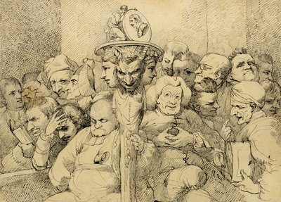 Personnages littéraires assemblés autour du médaillon de Shakespeare - John Hamilton Mortimer