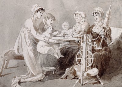 Une femme avec sa famille à un rouet - John Harden