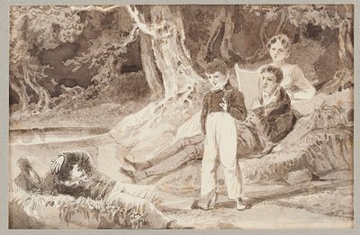 Quatre figures parmi les arbres par une journée chaude, 1807 - John Harden