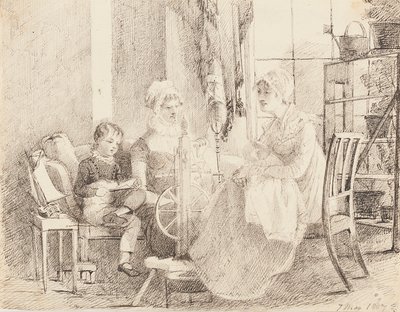 Femmes au rouet et un garçon avec un bateau jouet, 1807 - John Harden