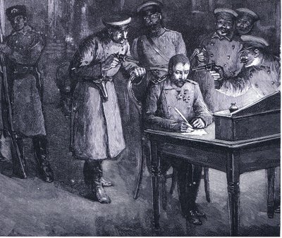 Le prince Alexandre signant son abdication 1886, illustration de Hutchinson