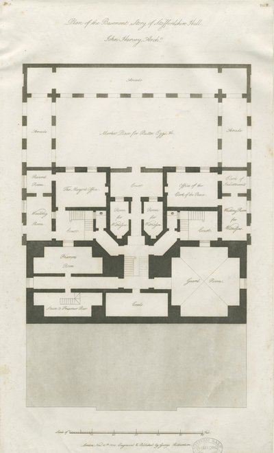 Stafford - Plan du sous-sol de Shire Hall (gravure) - John Harvey