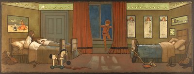 La nurserie de la famille Darling : Peter entre à la recherche de son ombre et Wendy se réveille, Illustration de 