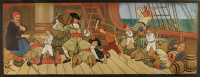 Les garçons perdus en combat avec les pirates et Peter dans le duel final avec le capitaine Crochet, illustration de 