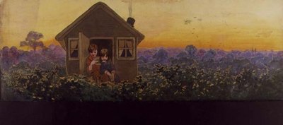 Les Cimes des arbres au coucher du soleil un an plus tard : Peter dans la petite maison avec Wendy lors de sa visite annuelle de nettoyage de printemps, Illustration de 