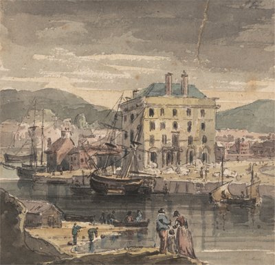 Weymouth : avec personnages, navires et vue de (?) la Douane - John Henderson