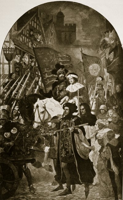 Henri VI est emmené à la bataille de Barnet, 1471, illustration de 