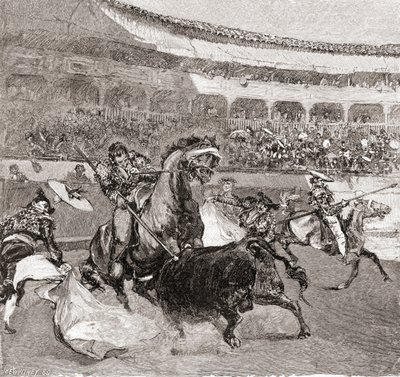 Une corrida à Séville, en Espagne, tirée du magazine « The Century Illustrated Monthly Magazine », publié en 1884 (gravure sur bois). - John Henry Ellsworth Whitney