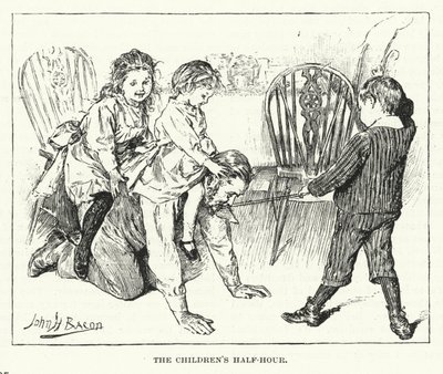 La demi-heure des enfants - jouant avec leur père (gravure) - John Henry Frederick (after) Bacon