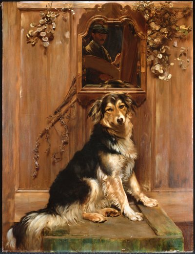 Un chien et un miroir - John Henry Lorimer