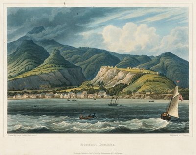 La ville de Roseau, Dominique (Caraïbes). Lithographie par le lieutenant John Herbert Caddy (1801-1883) - John Herbert Caddy
