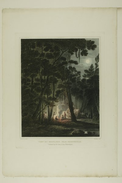 Vue au Clair de Lune, Près de Fayetteville, planche trois du deuxième numéro de Vues Pittoresques du Paysage Américain - John Hill