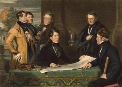 Une consultation avant un voyage aérien de Londres à Wellburg dans le Nassau le 7 novembre 1836, pub. 1843 - John Hollins