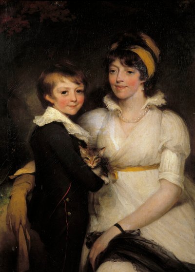 Jeune femme et petit garçon tenant un chat - John Hoppner