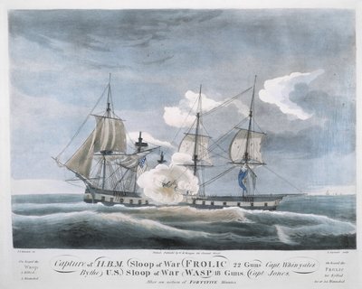 Capture du sloop de guerre H.B.M. FROLIC, 22 canons, Capt. Whinyates par le sloop de guerre américain WASP - John James (after) Barralet