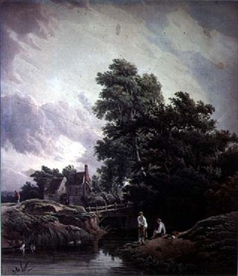 Paysage avec moulin à eau et personnages - John James Chalon