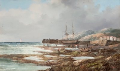 Sans titre [Navire à quai avec village en arrière-plan] - John James Wilson