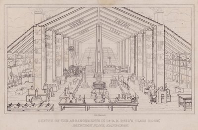 Croquis des arrangements dans la salle de classe du Dr D B Reid, Roxburgh Place, Édimbourg (gravure) - John Johnstone
