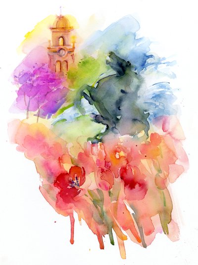 Place avec des tulipes rouges, 2016 - John Keeling