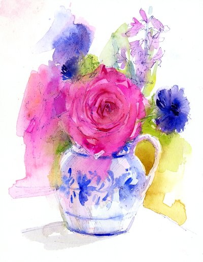 Rose et bleuets dans un pichet - John Keeling