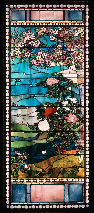 Cerisier en fleurs et pivoine, fenêtre de la maison Frederick Lothrop Ames, Boston, Massachusetts - John La Farge
