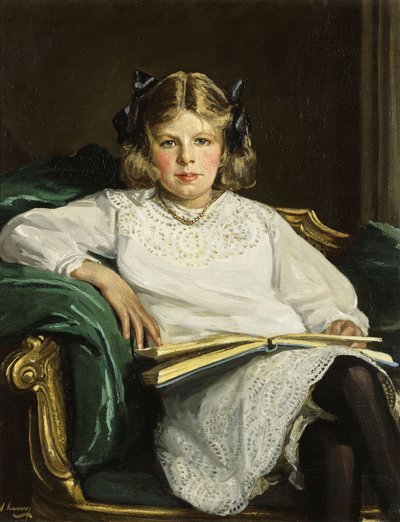 Portrait de Betty, assise aux trois quarts, lisant un livre - John Lavery
