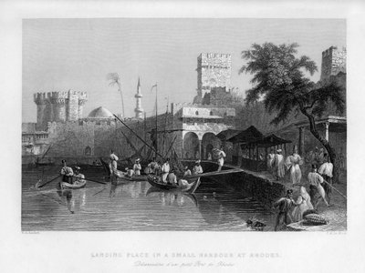 Un lieu de débarquement dans un petit port à Rhodes, Grèce, 1841 - John Le Keux