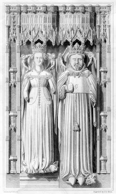 Effigie de Henri IV et de sa reine Jeanne de Navarre dans la cathédrale de Canterbury, 1826 - John Le Keux