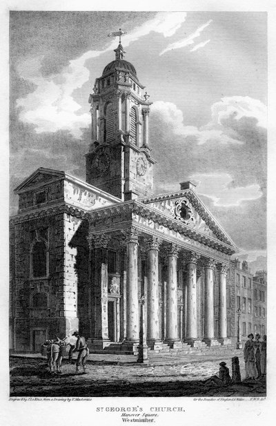 Église Saint-Georges, Hanover Square, Westminster, Londres, 1810 - John Le Keux